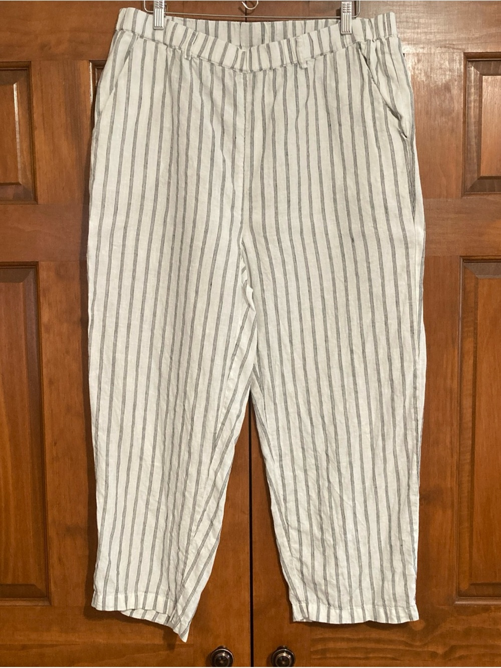 Quince White Stripe 100% Linen elastic waist pants women’s size XL